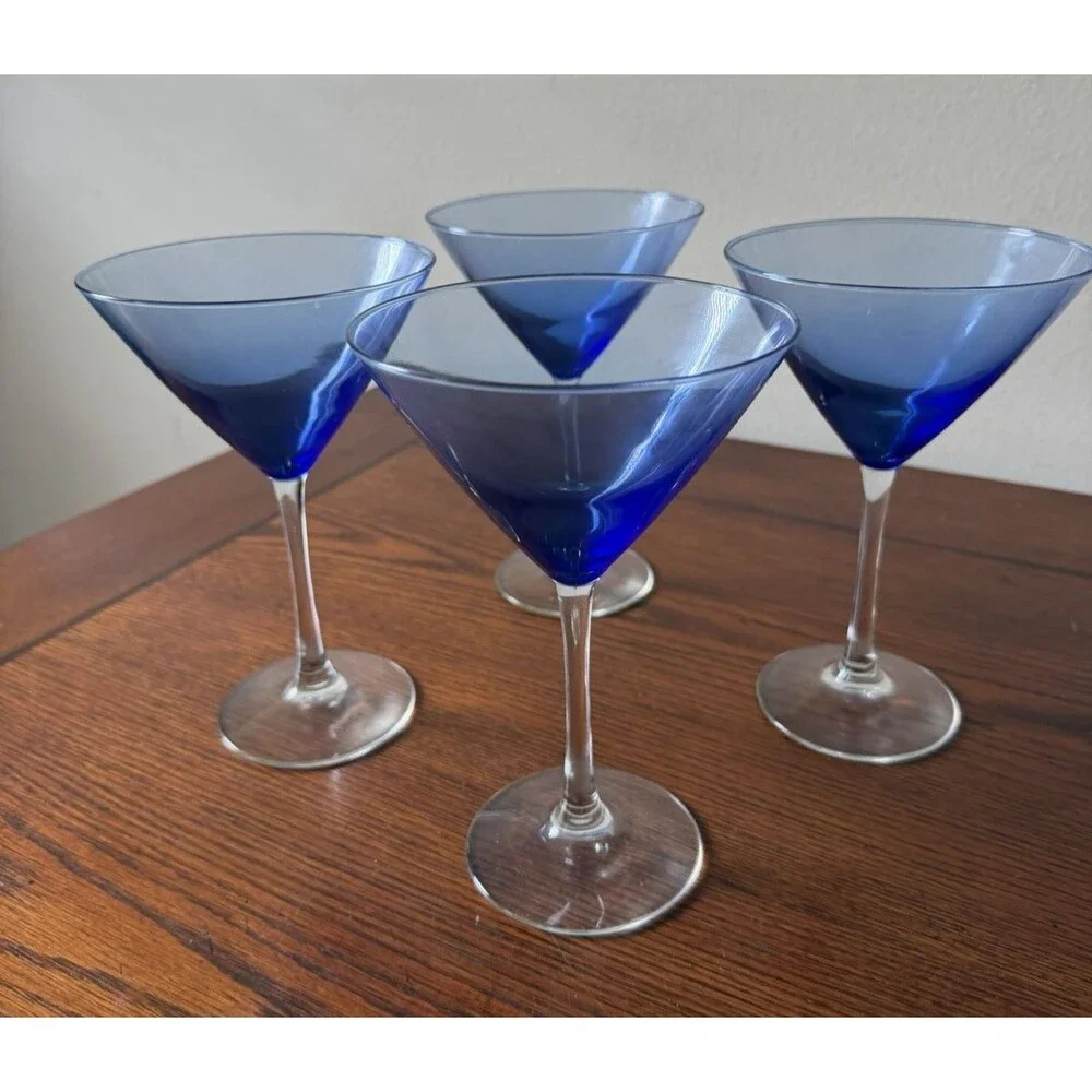 Set of 4 Libbey Vina Blue Martini Glasses 7 3/8